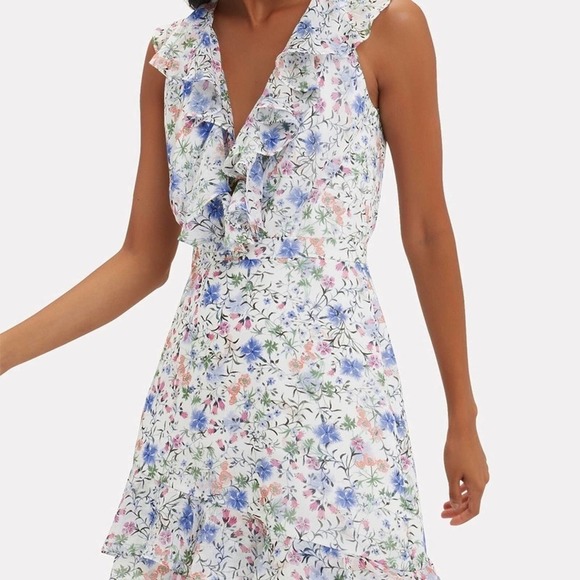 Saloni Cece white floral ruffle mini dress size 0 - Picture 3 of 7